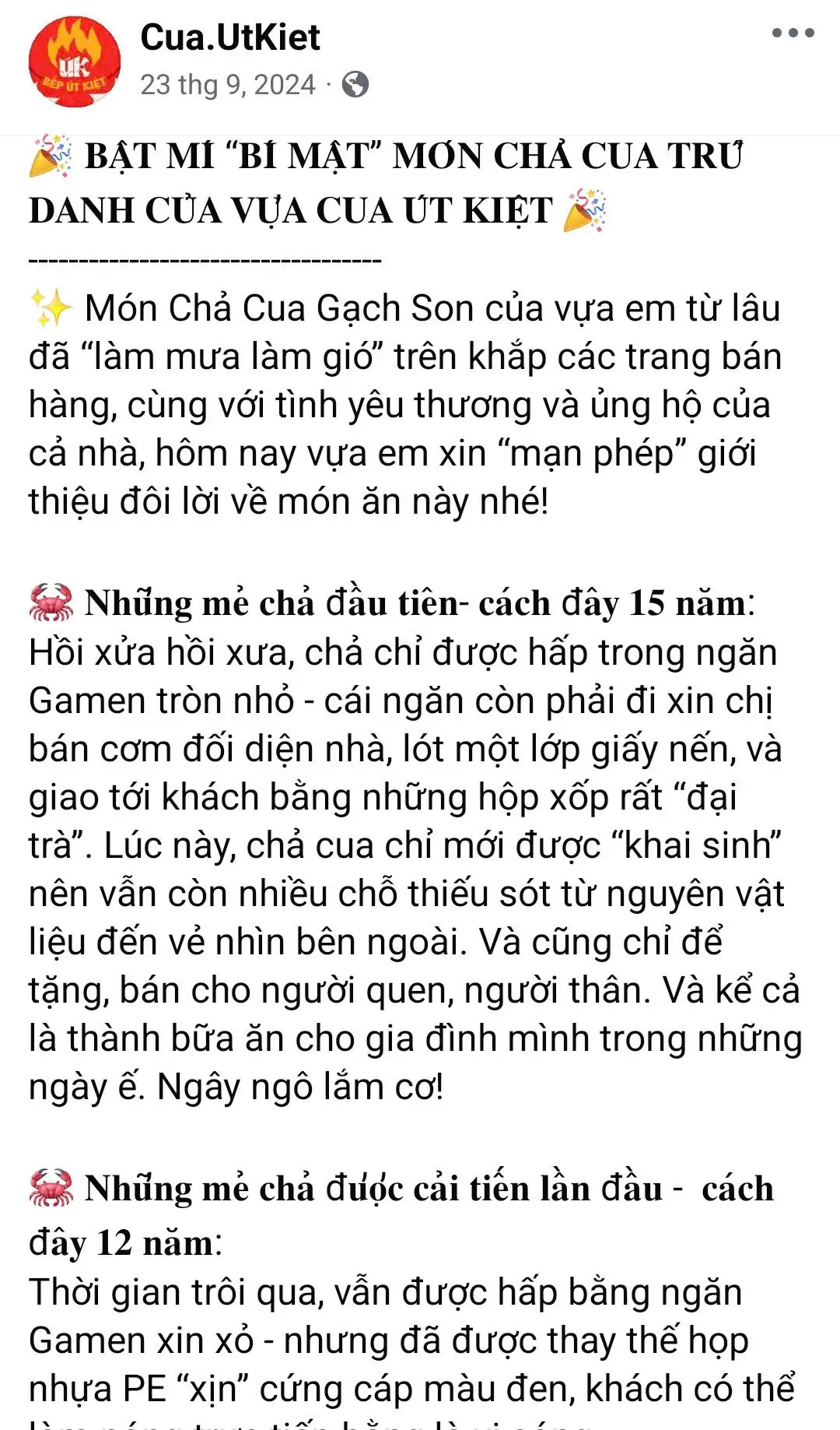 Vựa Hải Sản Út Kiệt chia sẻ câu chuyện tìm bao bì cho món chả cua