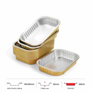 Ready To Eat (RTE) 4 Khay nhôm chữ nhật cao cấp 320ml