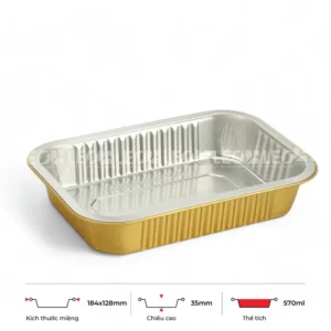 Thông số kích thước khay nhôm 570ml LEO miệng 184x128mm