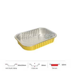Thông số kích thước khay nhôm 320ml LEO miệng 161x110mm