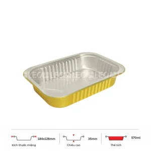Thông số kích thước khay nhôm 570ml LEO miệng 184x128mm