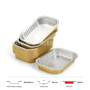 Thông số kích thước khay nhôm 320ml LEO miệng 161x110mm