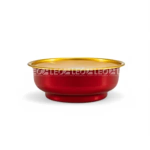Ảnh nghệ thuật chén nhôm tròn 200ml phiên bản màu đỏ với nắp seal nhôm màu vàng tiện lợi, thẩm mỹ