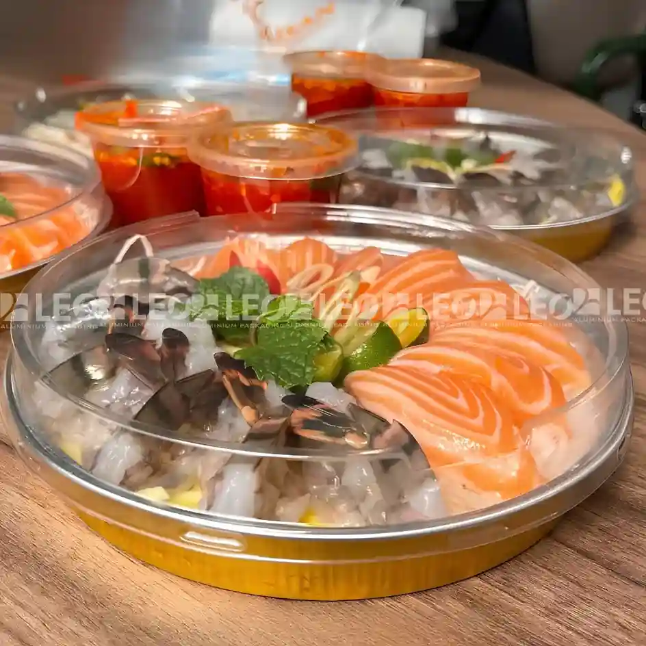 Ảnh nghệ thuật dĩa nhôm tròn cao cấp 580ml đựng sashimi