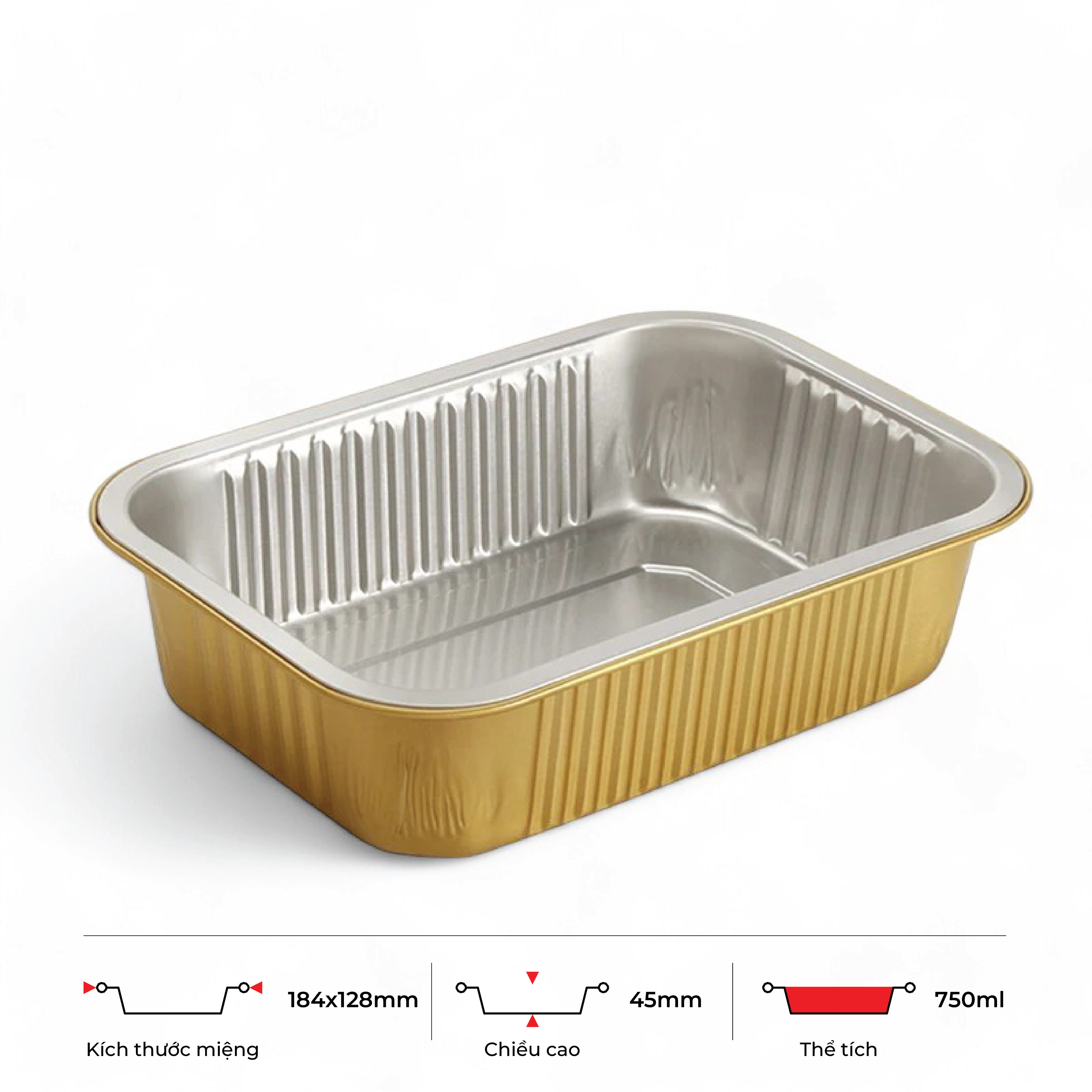 Khay nhôm cao cấp chữ nhật 750ml