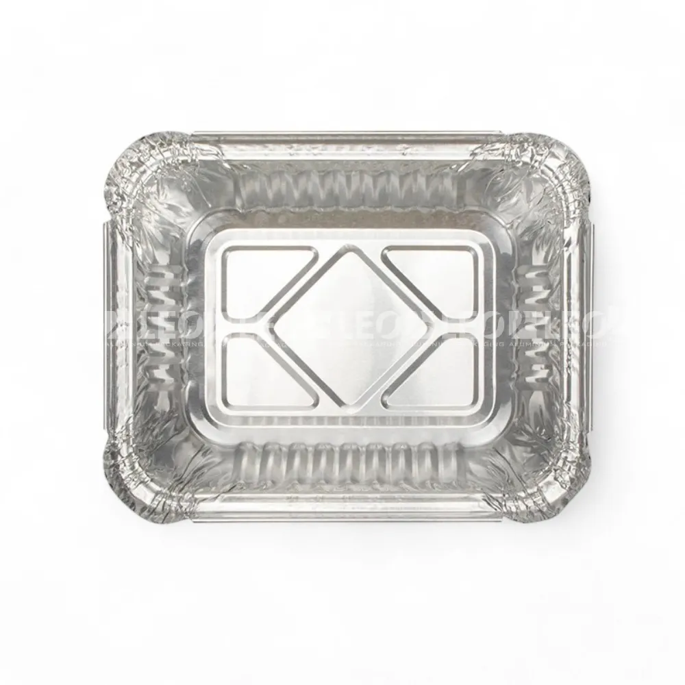 Cận cảnh thiết kế đáy khay nhôm phổ thông hình chữ nhật 250ml từ LEO Aluminium Packaging