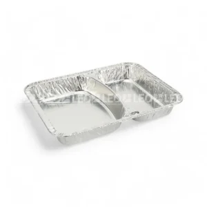 Cận cảnh độ sâu lòng khay nhôm phổ thông 2 ngăn 850ml từ LEO Aluminium Packaging