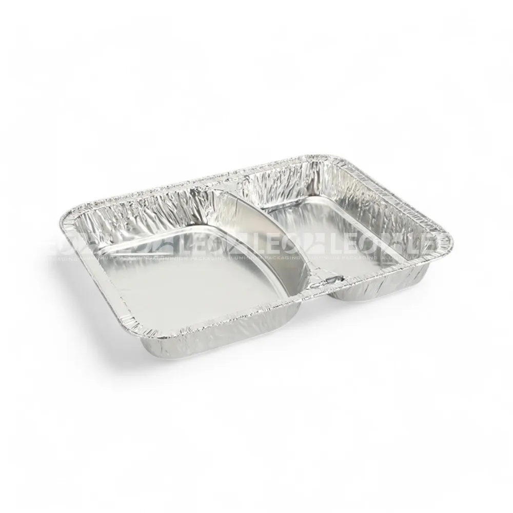 Cận cảnh độ sâu lòng khay nhôm phổ thông 2 ngăn 850ml từ LEO Aluminium Packaging