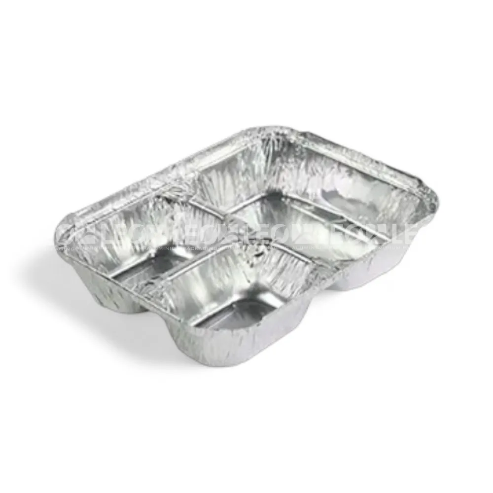 Cận cảnh độ sâu lòng khay nhôm phổ thông 3 ngăn 700ml từ LEO Aluminium Packaging