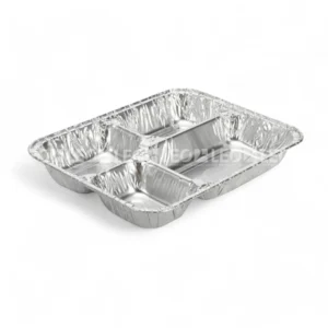 Cận cảnh độ sâu lòng khay nhôm phổ thông 4 ngăn 850ml từ LEO Aluminium Packaging