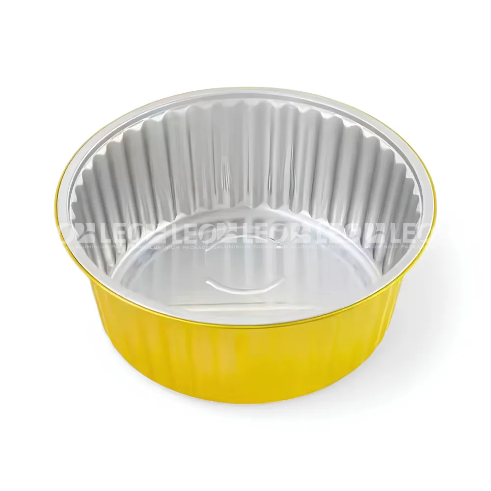 Cận cảnh lòng & thiết kế vành khay phẳng của khay nhôm tròn cao cấp 5000ml từ LEO Aluminium Packaging