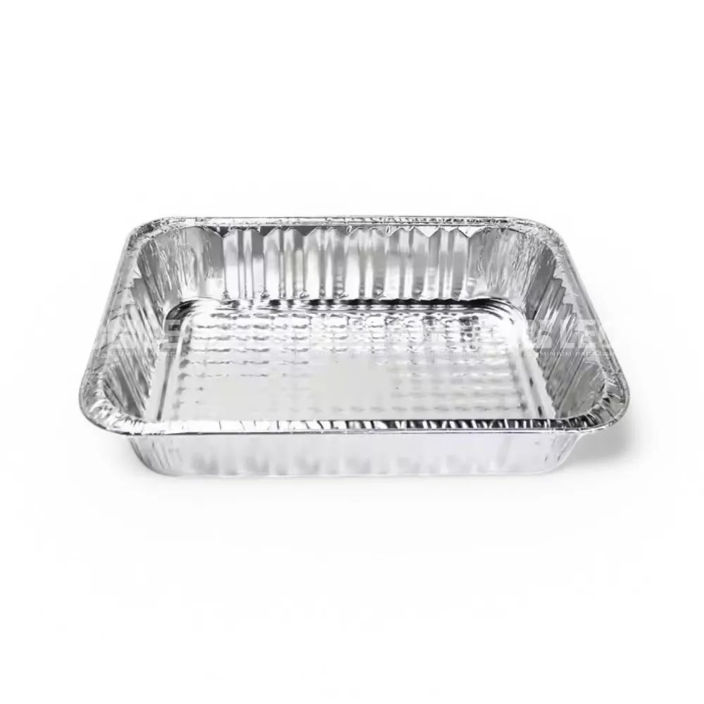 Cận cảnh miệng khay & độ sâu lòng khay nhôm phổ thông hình chữ nhật 5020ml từ LEO Aluminium Packaging