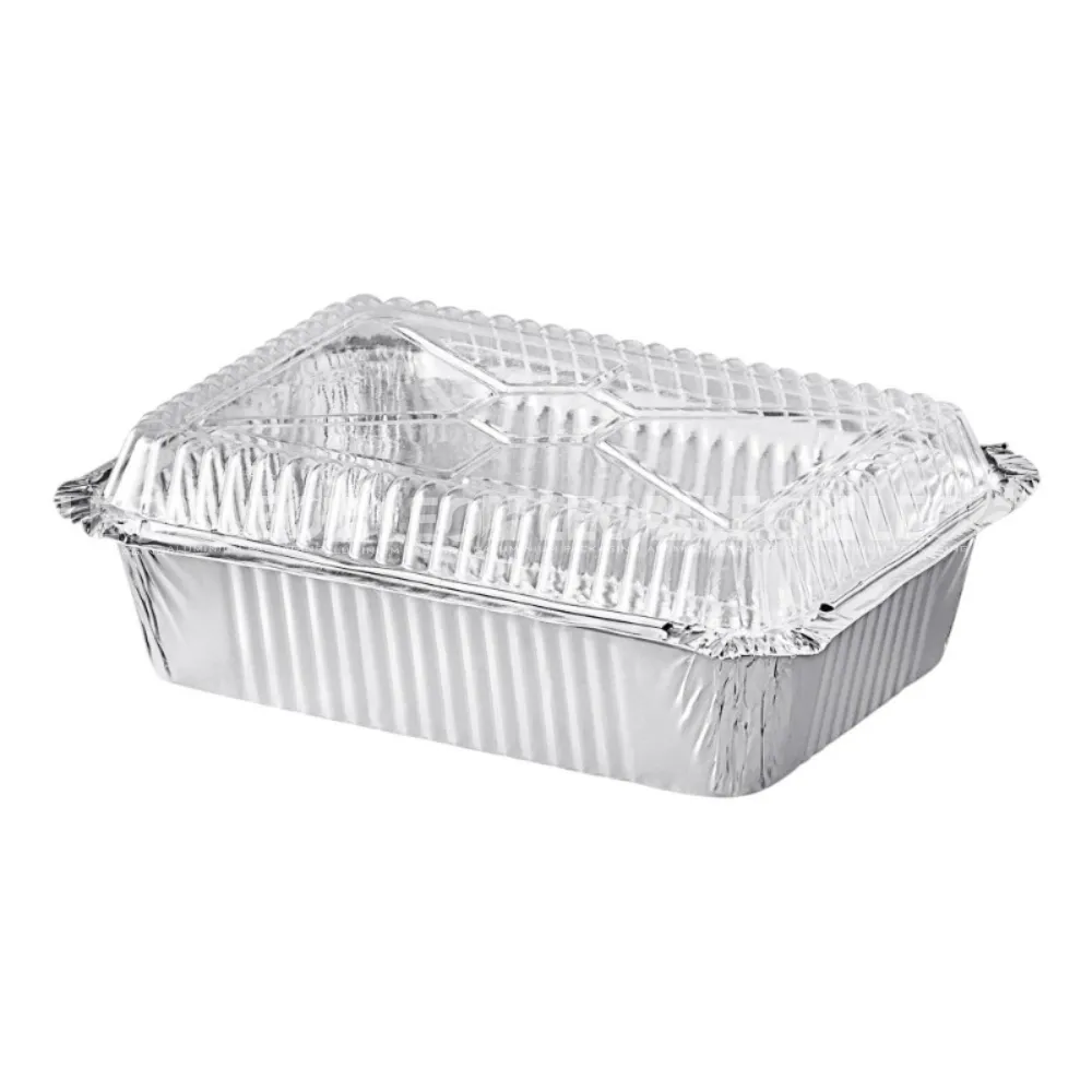 Khay nhôm chữ nhật 1040ml & nắp nhựa trong suốt thực tế từ LEO Aluminium Packaging