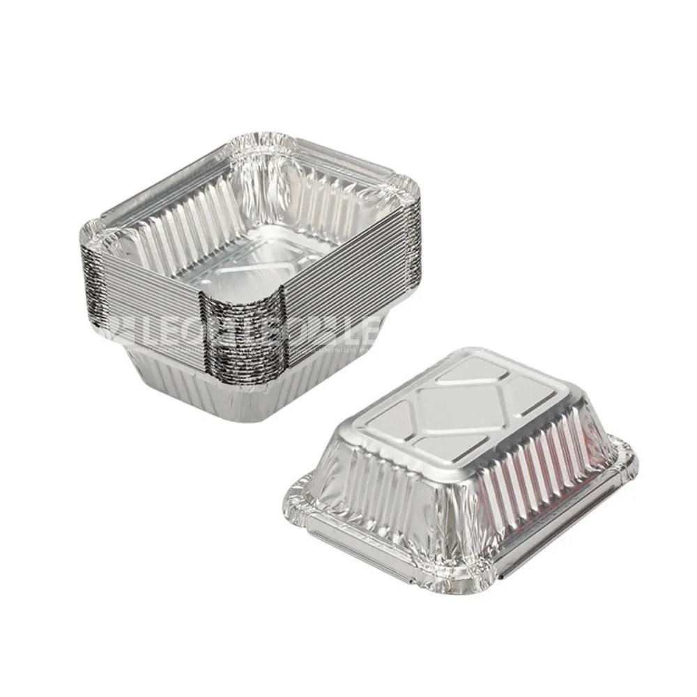 Nhiều khay nhôm phổ thông hình chữ nhật 250ml thể hiện rõ 2 mặt khay
