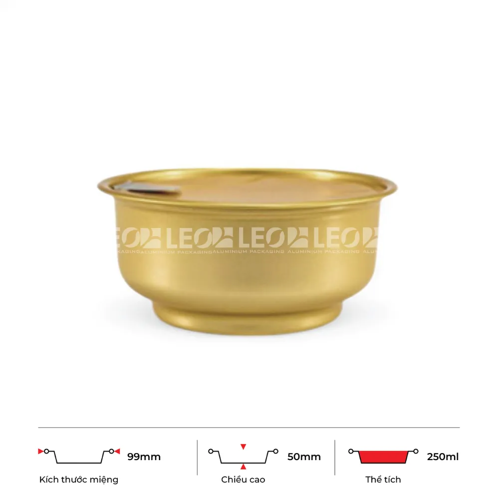 Thông số kích thước chén nhôm tròn cao cấp 250ml LEO miệng 99mm, chiều cao 50mm