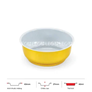 Thông số kích thước chén nhôm tròn cao cấp 60ml LEO miệng 63mm, chiều cao 27mm