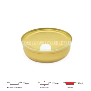 Thông số kích thước chén nhôm tròn cao cấp 70ml LEO miệng 73mm, chiều cao 27mm