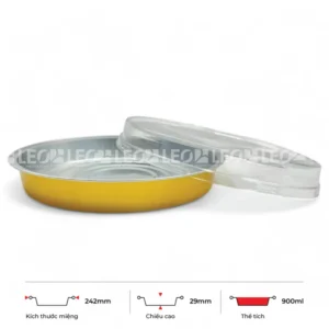 Thông số kích thước khay nhôm tròn cao cấp 900ml LEO miệng 242mm, chiều cao 29mm