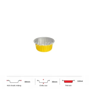 Thông số kích thước khay nhôm bánh hình tròn cao cấp 130ml LEO miệng 84mm, chiều cao 35mm