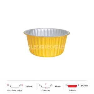 Thông số kích thước khay nhôm tròn cao cấp 1430ml LEO miệng 180mm, chiều cao 47mm