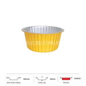 Thông số kích thước khay nhôm tròn cao cấp 1430ml LEO miệng 180mm, chiều cao 47mm
