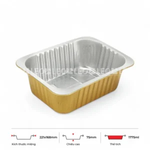 Thông số kích thước khay nhôm 1775ml LEO miệng 221x168mm, chiều cao 75mm