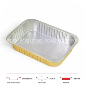 Thông số kích thước khay nhôm 1775ml LEO miệng 279x196mm, chiều cao 56mm