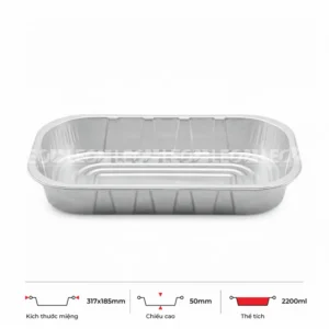 Thông số kích thước khay nhôm 2200ml LEO miệng 317x185mm