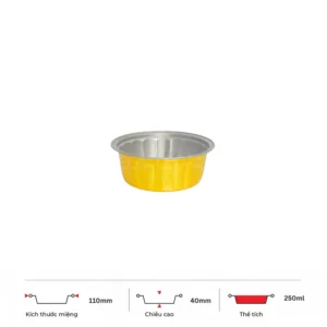 Thông số kích thước khay nhôm tròn cao cấp 250ml LEO miệng 110mm, chiều cao 40mm