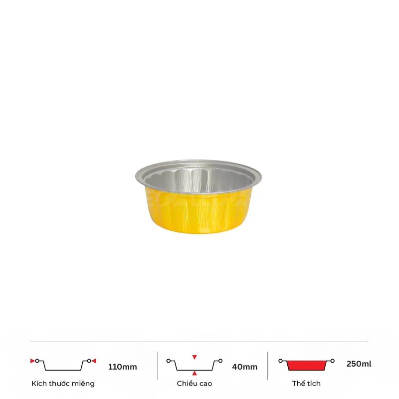 Thông số kích thước khay nhôm tròn cao cấp 250ml LEO miệng 110mm, chiều cao 40mm
