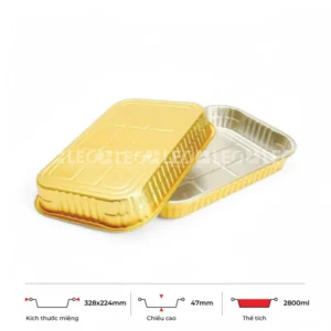 Thông số kích thước khay nhôm 2800ml LEO miệng 338x224mm