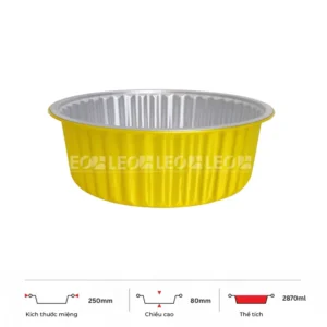 Thông số kích thước khay nhôm tròn cao cấp 2870ml LEO miệng 250mm, chiều cao 80mm