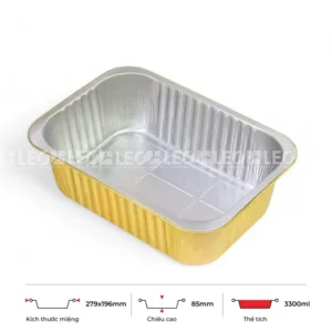Thông số kích thước khay nhôm 3300ml LEO miệng 279x196mm, cao 85mm