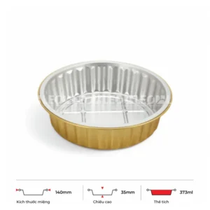 Thông số kích thước khay nhôm tròn cao cấp 373ml LEO miệng 140mm, chiều cao 35mm