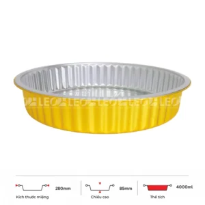 Thông số kích thước khay nhôm tròn cao cấp 4000ml LEO miệng 280mm, chiều cao 85mm