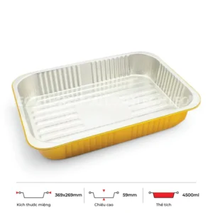 Thông số kích thước khay nhôm 4500ml LEO miệng 369x269mm, chiều cao 59mm