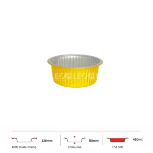 Thông số kích thước khay nhôm tròn cao cấp 450ml LEO miệng 128mm, chiều cao 50mm