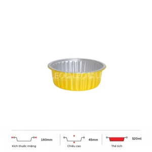 Thông số kích thước khay nhôm tròn cao cấp 520ml LEO miệng 140mm, chiều cao 45mm
