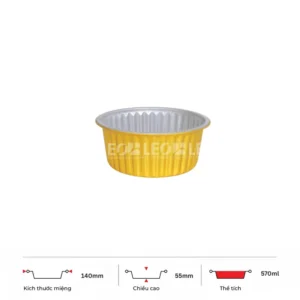 Thông số kích thước khay nhôm tròn cao cấp 570ml LEO miệng 140mm, chiều cao 55mm