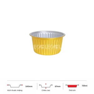 Thông số kích thước khay nhôm tròn cao cấp 725ml LEO miệng 140mm, chiều cao 67mm