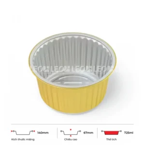 Thông số kích thước khay nhôm tròn cao cấp 725ml LEO miệng 140mm, chiều cao 67mm