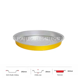 Thông số kích thước khay nhôm tròn cao cấp 900ml LEO miệng 242mm, chiều cao 29mm