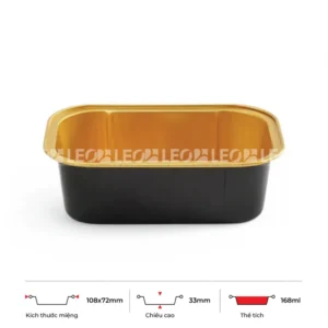 Thông số kích thước khay nhôm bánh hình chữ nhật cao cấp 168ml LEO miệng 108x72mm, chiều cao 33mm