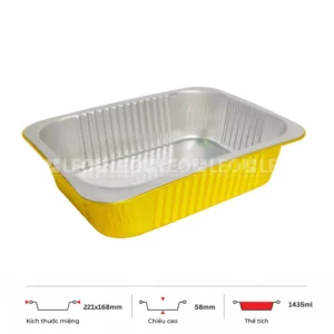 Thông số kích thước khay nhôm 1435ml LEO miệng 221x168mm