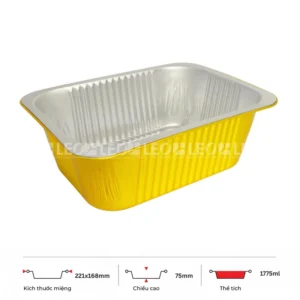 Thông số kích thước khay nhôm 1775ml LEO miệng 221x168mm, chiều cao 75mm