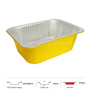 Thông số kích thước khay nhôm 1775ml LEO miệng 221x168mm, chiều cao 75mm
