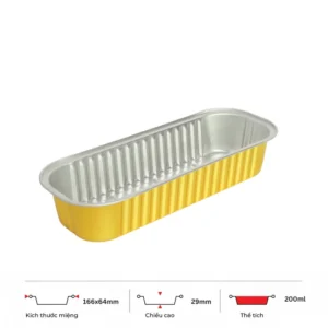 Thông số kích thước khay nhôm bánh hình chữ nhật cao cấp 200ml LEO miệng 166x64mm, chiều cao 29mm