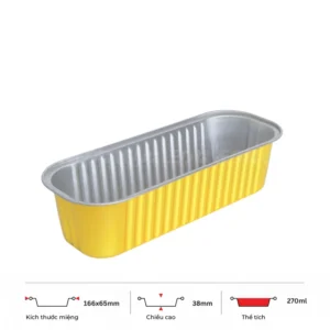 Thông số kích thước khay nhôm bánh hình chữ nhật cao cấp 200ml LEO miệng 166x64mm, chiều cao 38mm