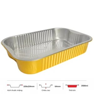 Thông số kích thước khay nhôm 3588ml LEO miệng 338x224mm, chiều cao 64mm
