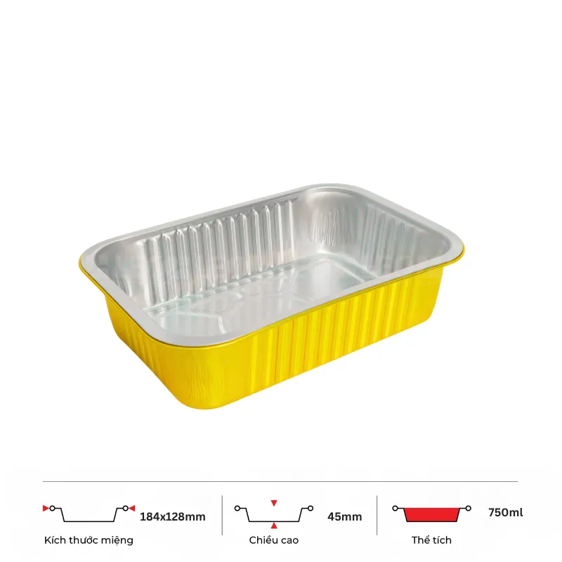 Thông số kích thước khay nhôm 750ml LEO miệng 184x128mm